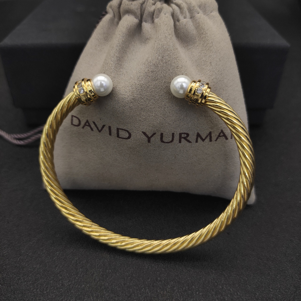 David Yurman 5mm Gold Diamond Pearl Bangle - Picture 4 of 7